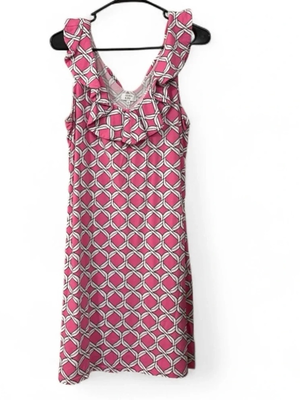 Crown & Ivy Size Large L Pink and White Geometric Midi Dress lot6498*